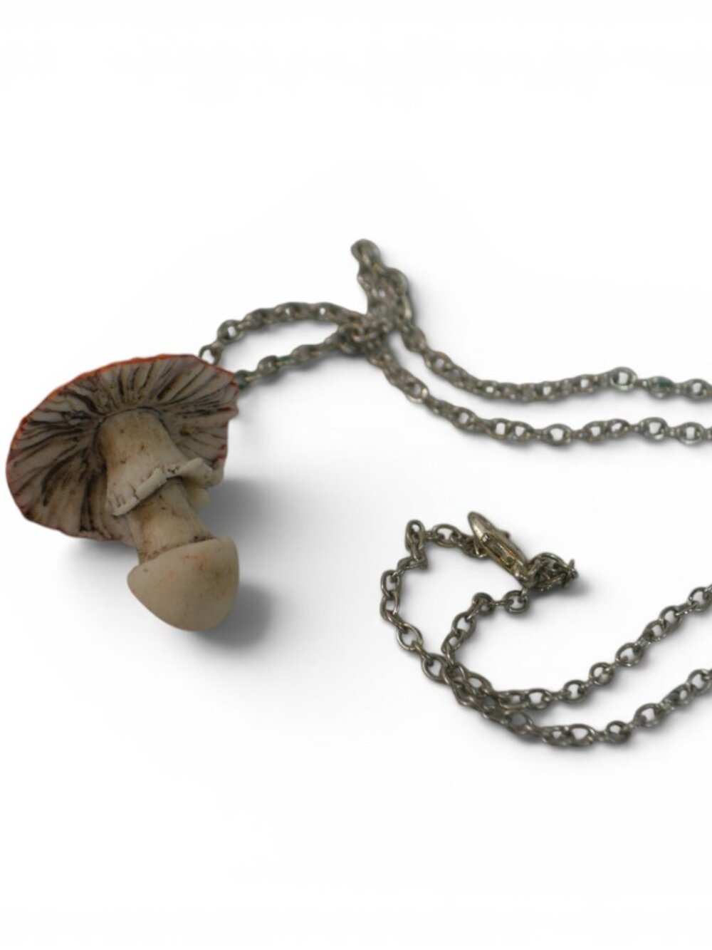 Handmade Mushroom Pendant Necklace 18” Chain Red White Toadstool